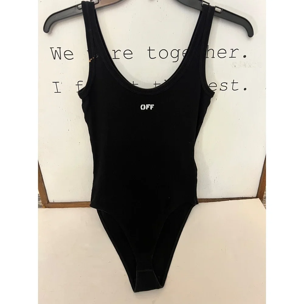 OFF WHITE Ribbed Black Tank Bodysuit Size Large LG 425 Label.     Ii - Picture 2 of 7